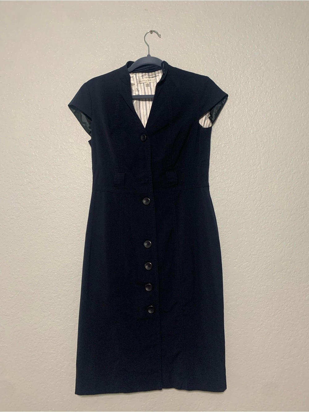 Sandra Darren Navy Button-Front Midi Dress